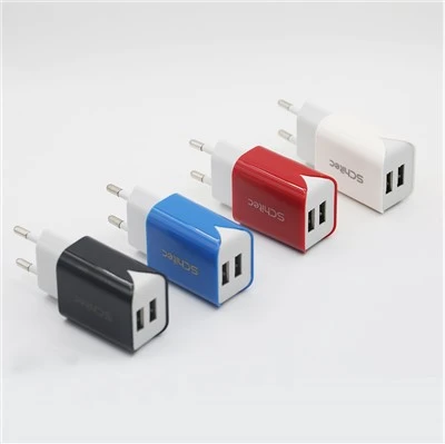 2 USB-porter Eu Plug Vegglader med Ce Fcc Rohs